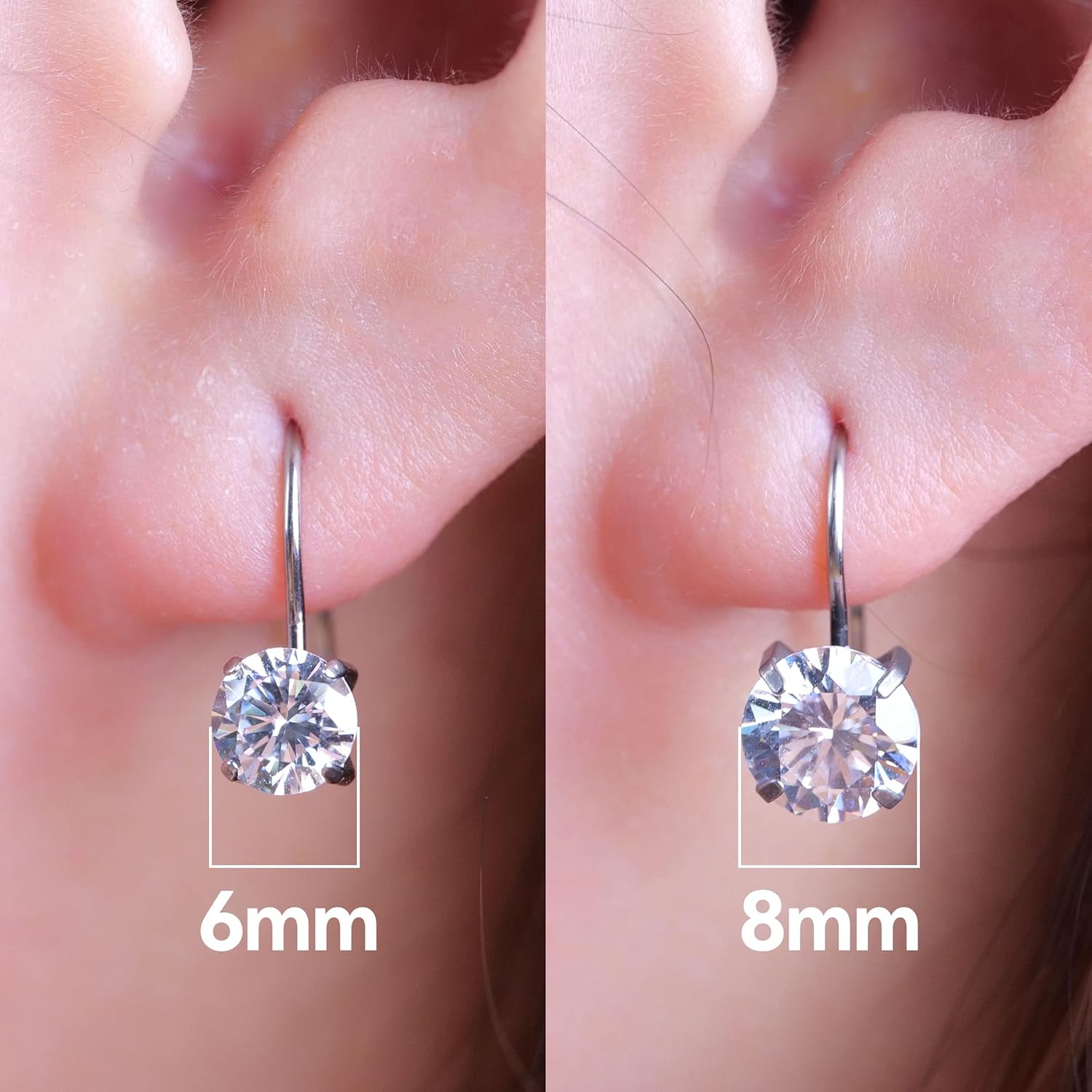 Limerencia Hypoallergenic Pure Titanium Cubic Zirconia Dangle Hoop Earrings,Lightweight Drop Earrings Round bright zirconia size 8 mm (5/16inch) for Sensitive Ears Women - Image 4