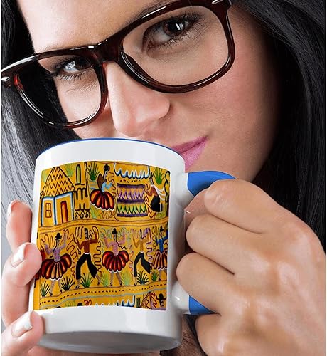 Miniatura 2 de 3dRose Ecuador Quito Otavalo Artesanía Mercado Bordado Textil Manta Textil Taza de Dos Tonos, 11 oz, Azul