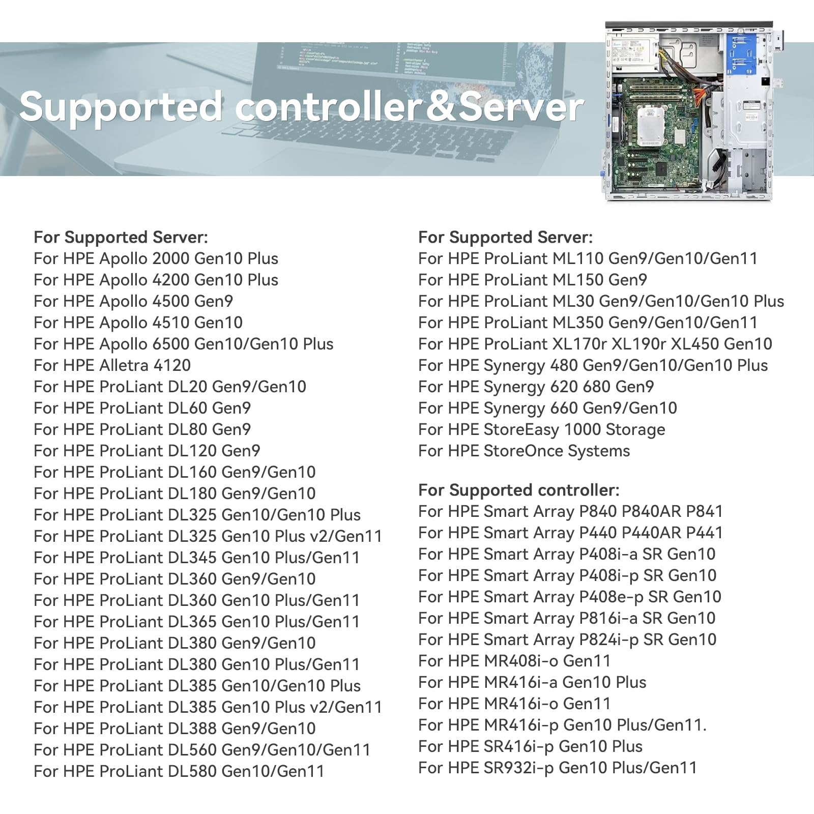 MC96 Batería para HPE Smart Array P840 P440 P840AR P440AR SAS Raid Controller Storage ProLiant DL20 DL60 DL80 DL120 DL160 DL180 DL325 DL345 DL360 DL365 DL380 DL385 DL388 DL560 DL580 Gen9 Gen10 Gen11