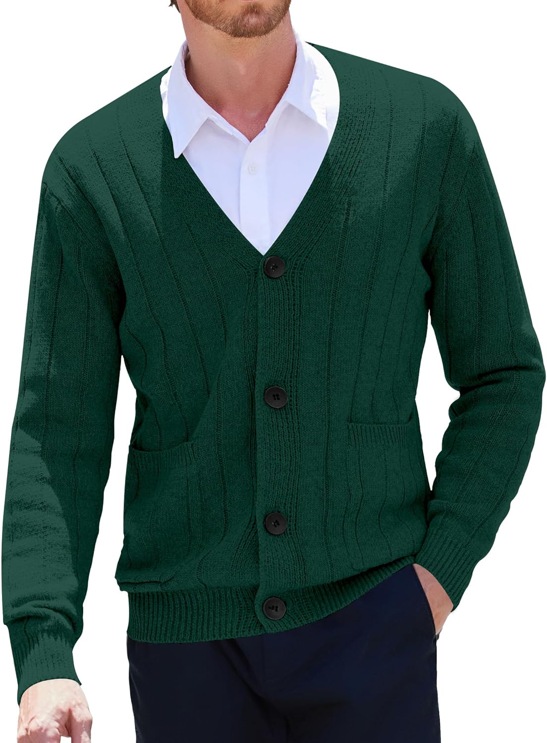 COOFANDY Men's Cardigan Sweater Cable Knit V Neck Button up Sweaters Ribbed Cardigan Sweater with Pockets