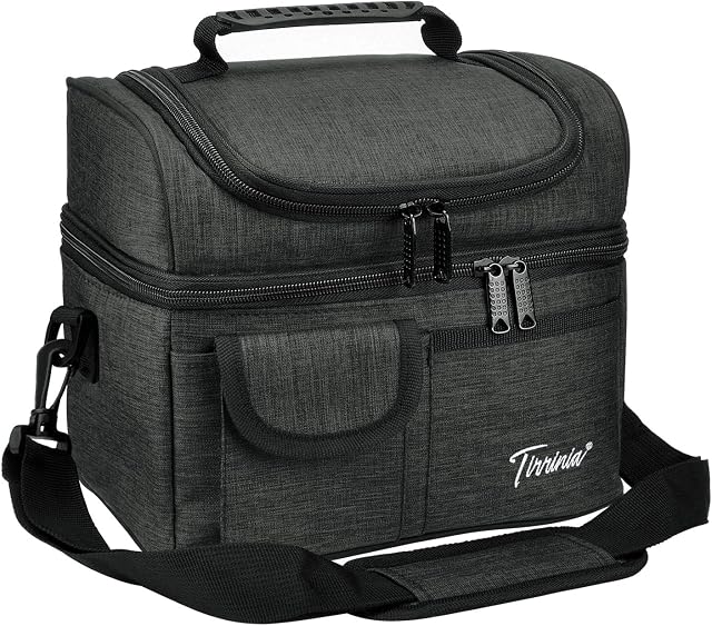Insulated Cooler Lunch Bag for Men, Work Lunch Box Bag with Dual Compartment and Shoulder Strap,Leakproof Lunch Box Tote Bag,Suitable for Work School Picnic Camping Beach Travel, Charcoal