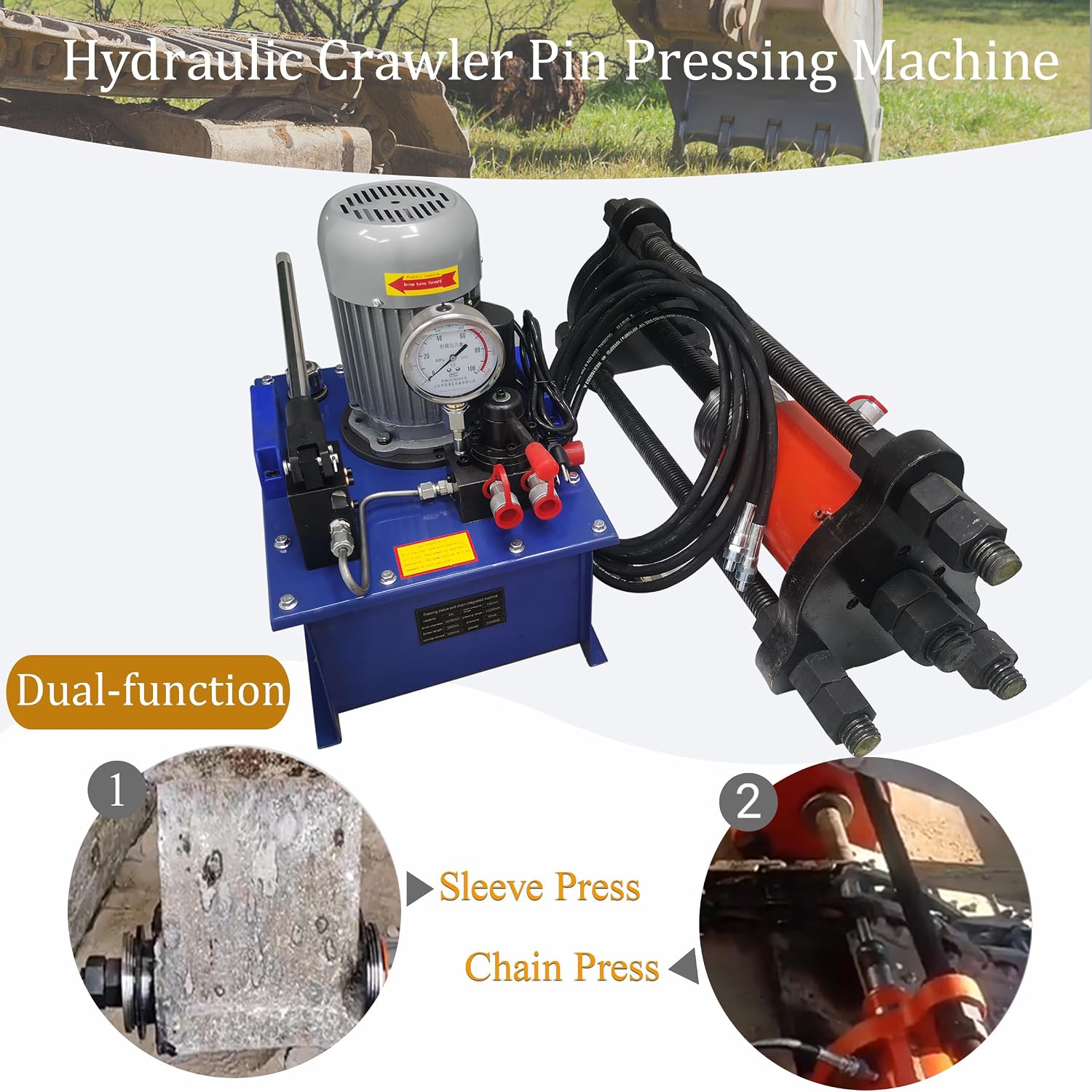 TECHTONGDA 110V 70T Track Pin Press Excavator Repair Hydraulic Crawler Pin Pressing Machine Sleeve Press Chain Pressing Machine with Liquid Level Meter