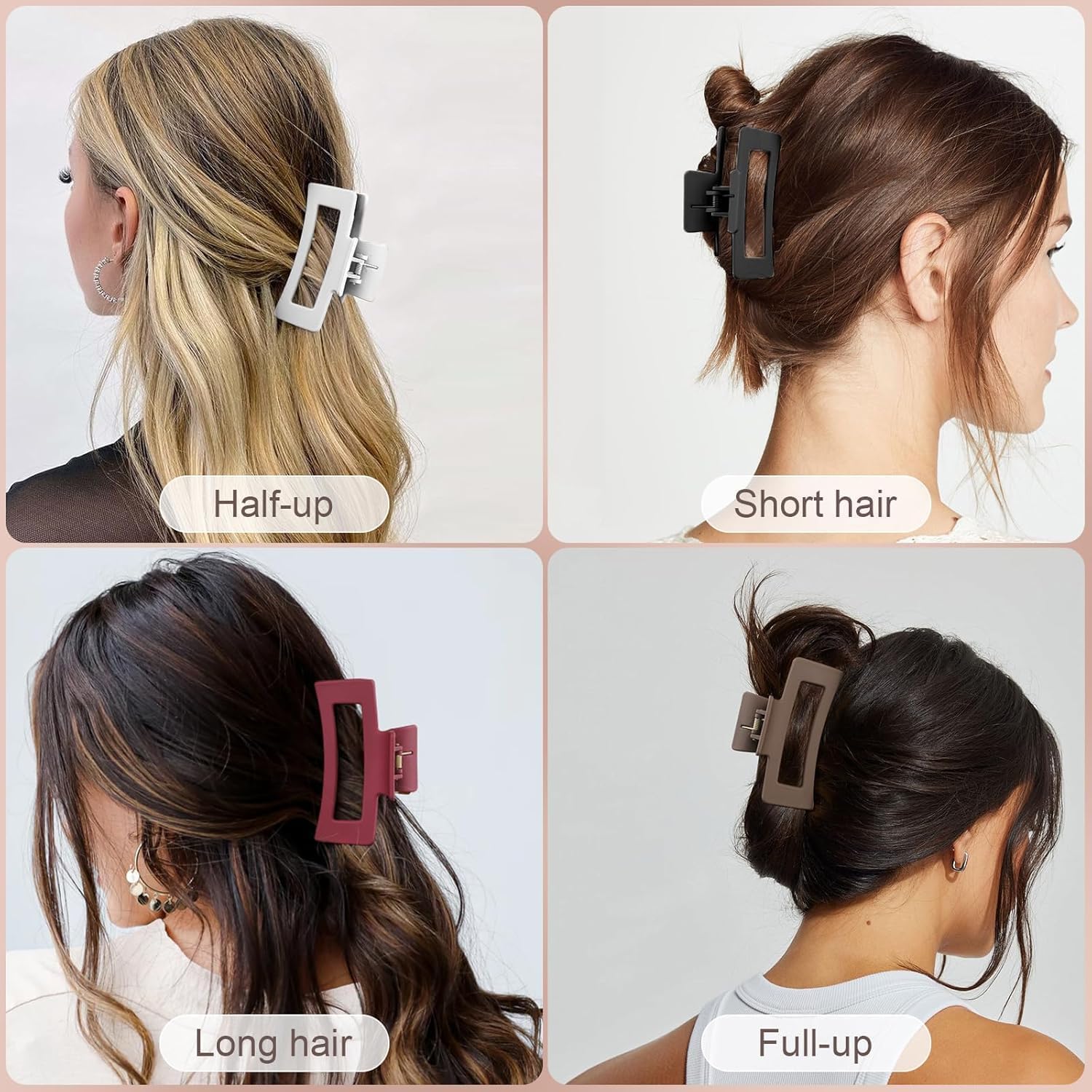 ToYooZe Premium Matte Hair Claw Clip for Women, Strong Hold Large Rectangle Hair Clip, Non-Slip Jaw Clip for Thick Thin Hair, Stylish Hair Accessories for Girls, Everyday Use Hair Clutcher for Bun & Updo Styling (Multicolor/ 1 Pack) 2