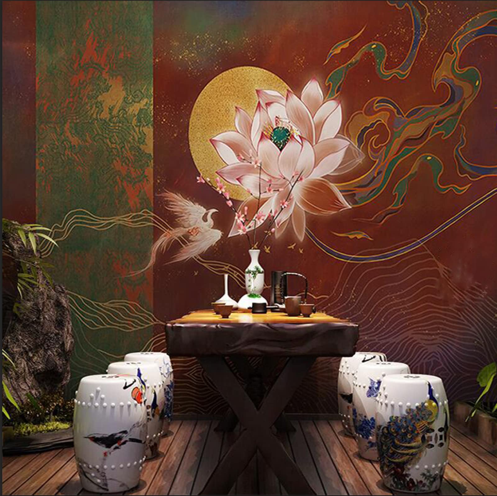 Amazon | MISHIJI 3D 中国蓮禅壁紙敦煌アートリビングルームの