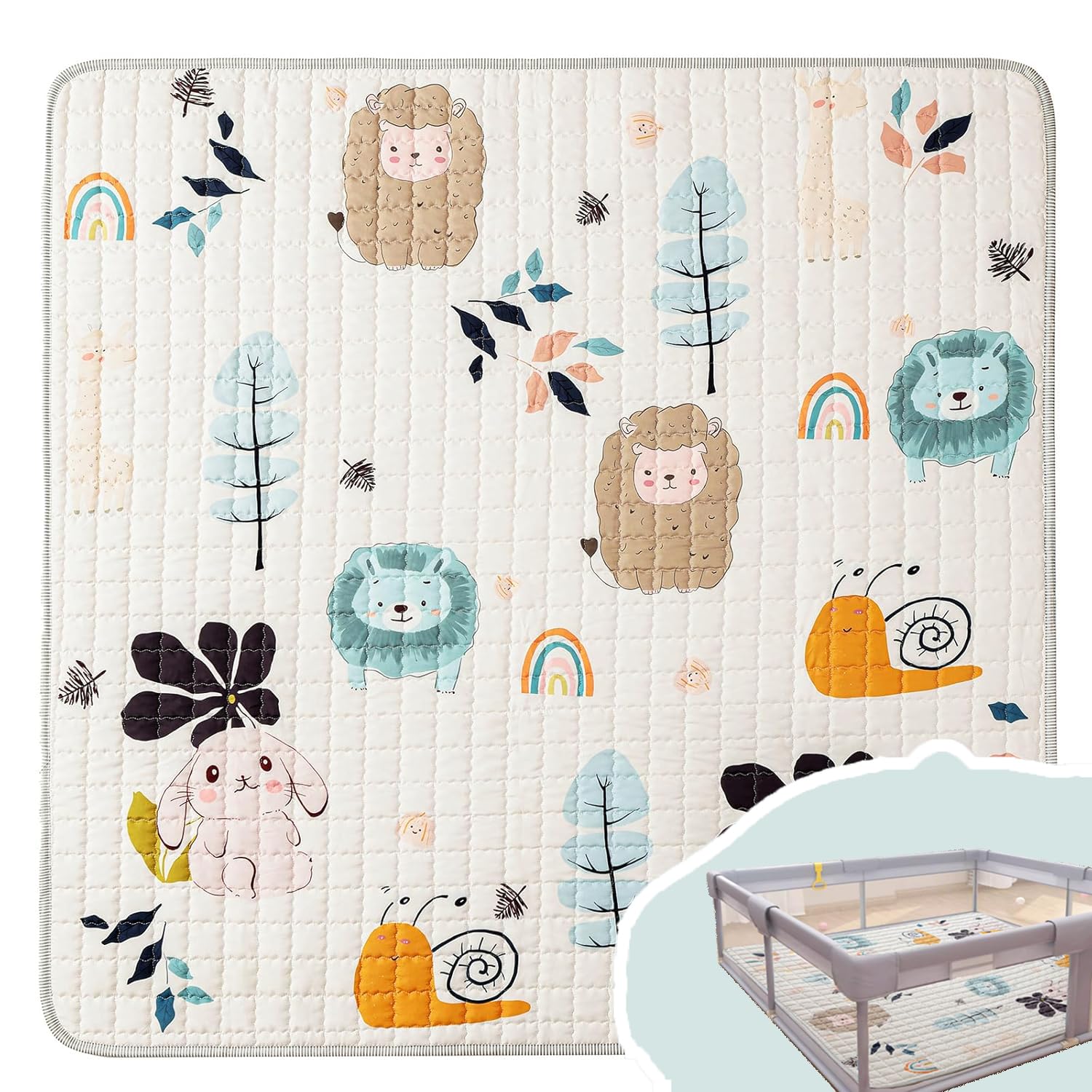 GSOLENE Baby Play Mat,50x50 Play Mat for Floor, Soft Thick Baby Floor Play Mat for Infants, Babies, Toddlers Tummy Time,Baby Crawling Mat,Machine Washable Cushioned for Playpen,Animals
