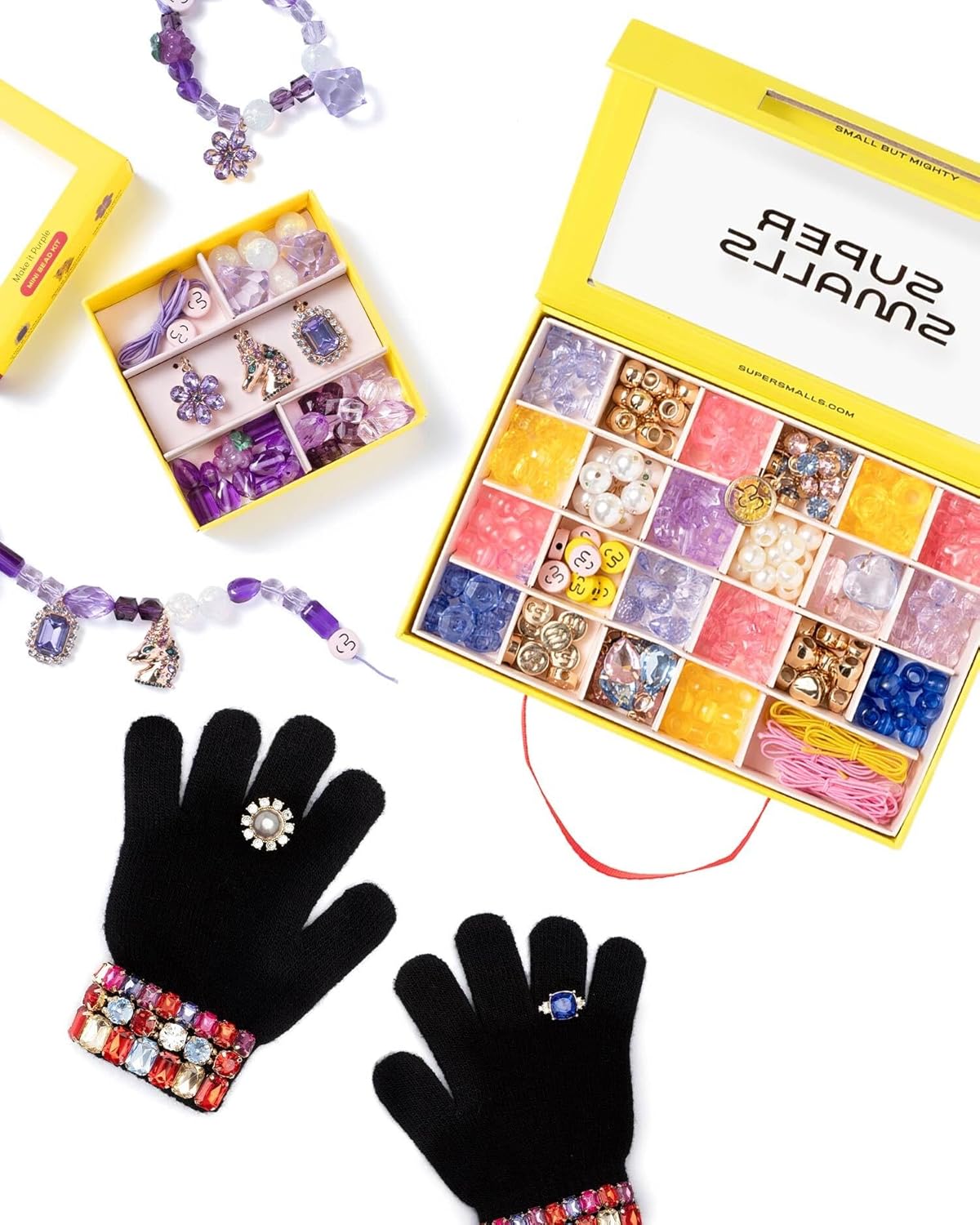 Super Smalls Favorite Things Bundle | Make It Super DIY Bead Kit, Ice Skating Jeweled Gloves & Make It Purple Mini Bead Kit | Ages 4+