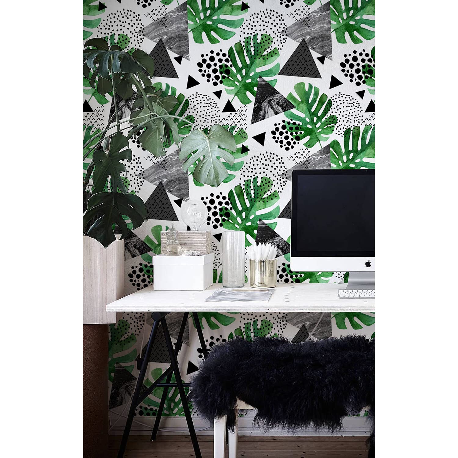 Papier peint panoramique 208x146 cm au motif abstrait géométrique tropical