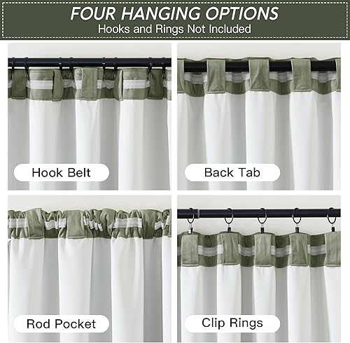 Miniatura 9 de RYB HOME Cortinas de terciopelo blanco de 96 pulgadas, 2 capas para oscurecer la habitación, cortinas blancas para ventana para sala de estar, telón