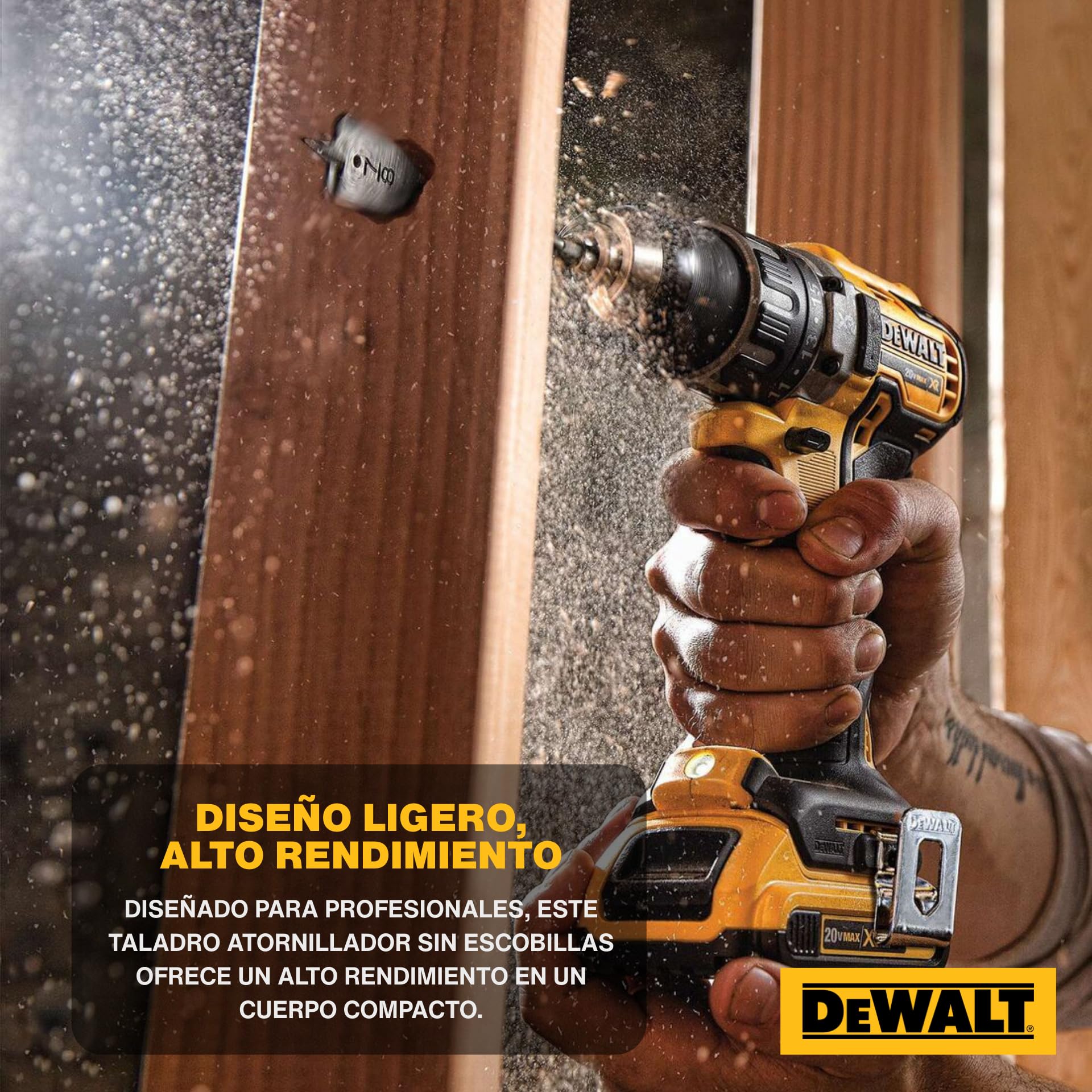 DEWALT XR 18V Taladro Atornillador Sin Escobillas, Ultraligero y Compacto, 2x Baterías 2Ah y Cargador, 70Nm, Luz LED, Maletín Resistente, Herramienta Profesional – DCD791D2-QW