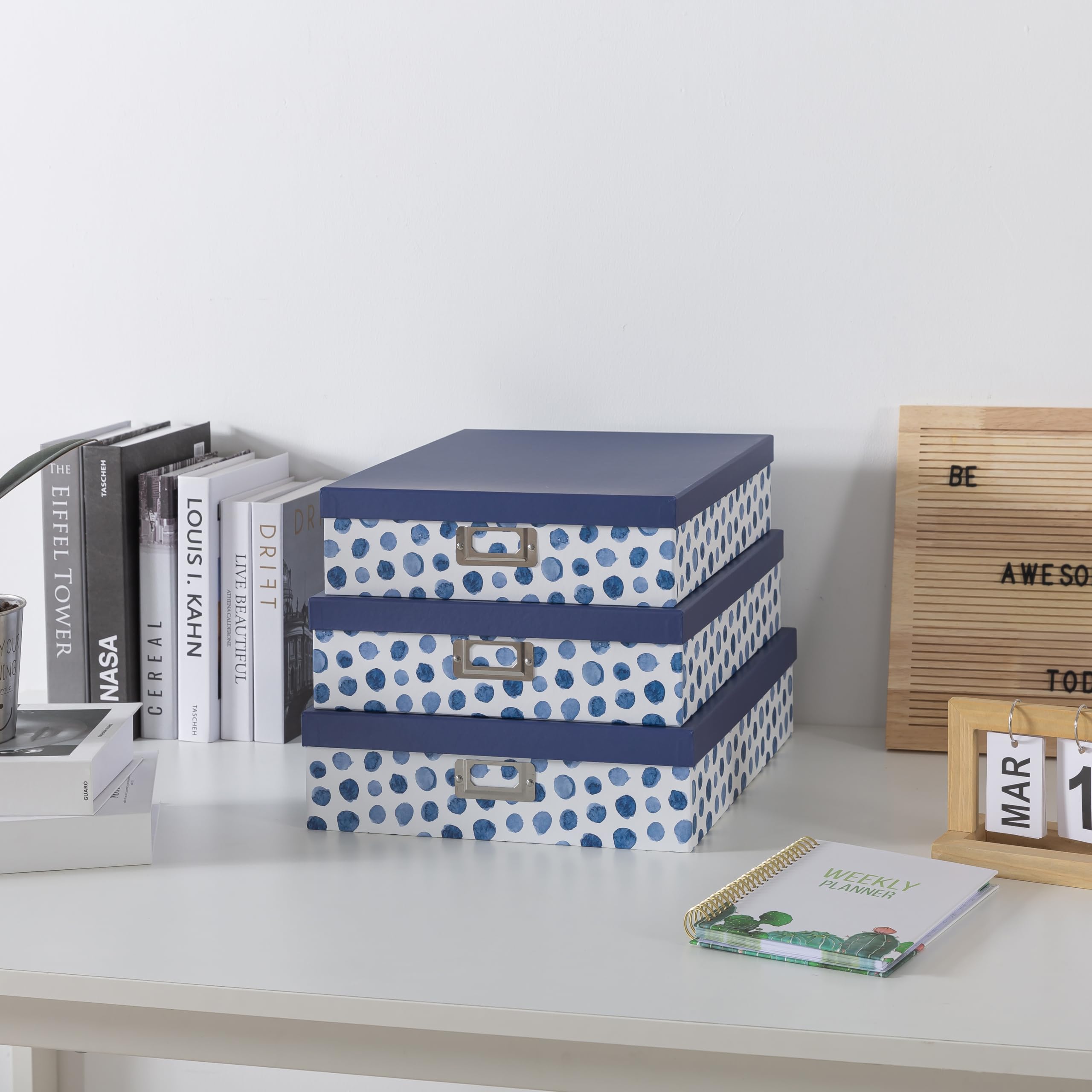 Soul Lane Blue Spots Decorative Storage Boxes with Lids Set of 3 Memory Boxes for Keepsakes Nesting Letter — view 3