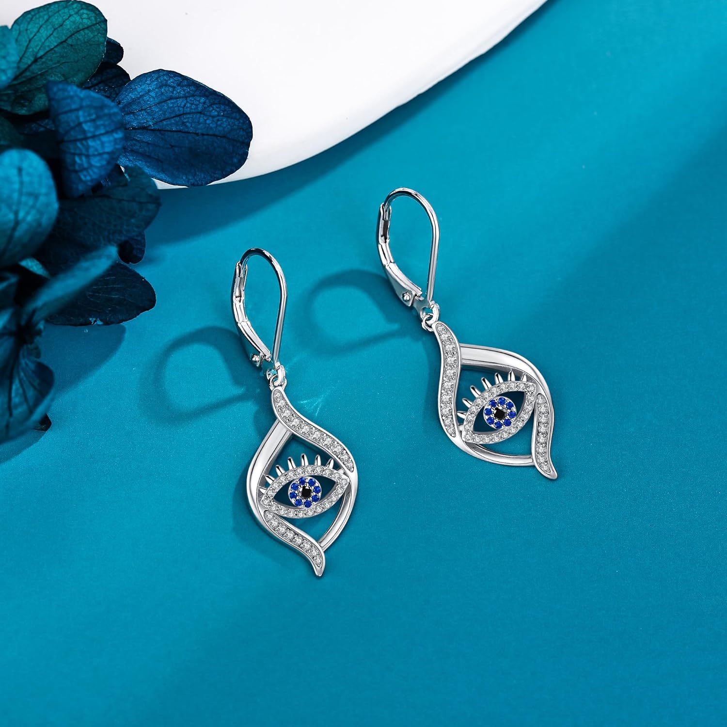 Evil Eye Earrings 925 Sterling Silver Eye Dangle Drop Earrings Amulet Protection Evil Eye Jewelry Gift for Women - Image 2