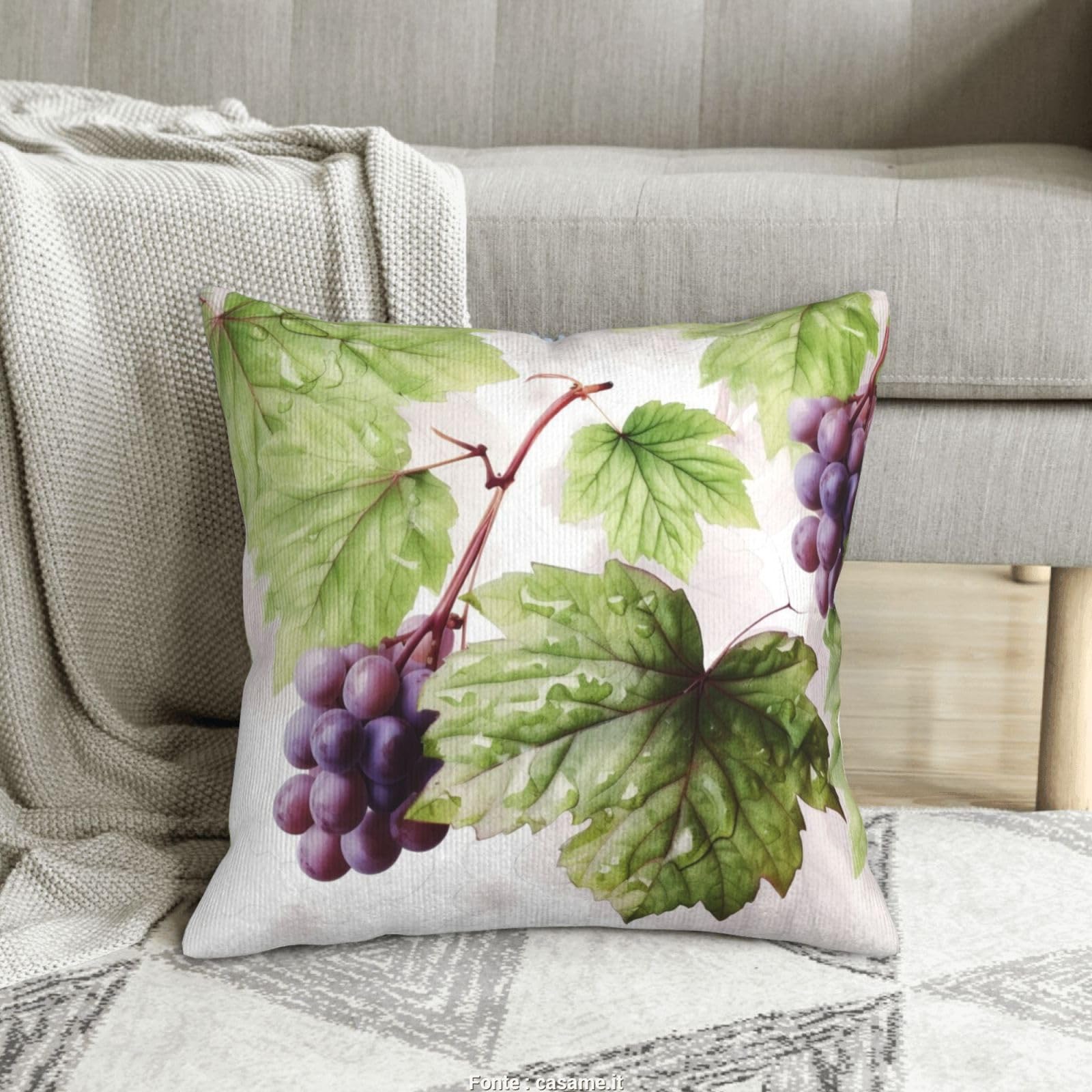 Housse de coussin feuilles de raisin 40x40 cm en peluche douce double face