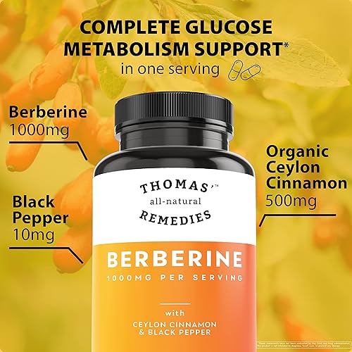 Miniatura 3 de Thomas' all-natural Remedies Berberina 500mg (1000mg por porción)- 120 cápsulas veganas - con canela de Ceilán y pimienta negra - Apoya la función