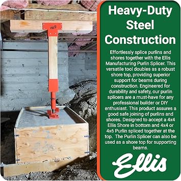 Ellis Manufacturing Company Purlin Splicer - Smooth Connection for Purlins and Shores - Ideal for Building Temporary Supports - 4x4