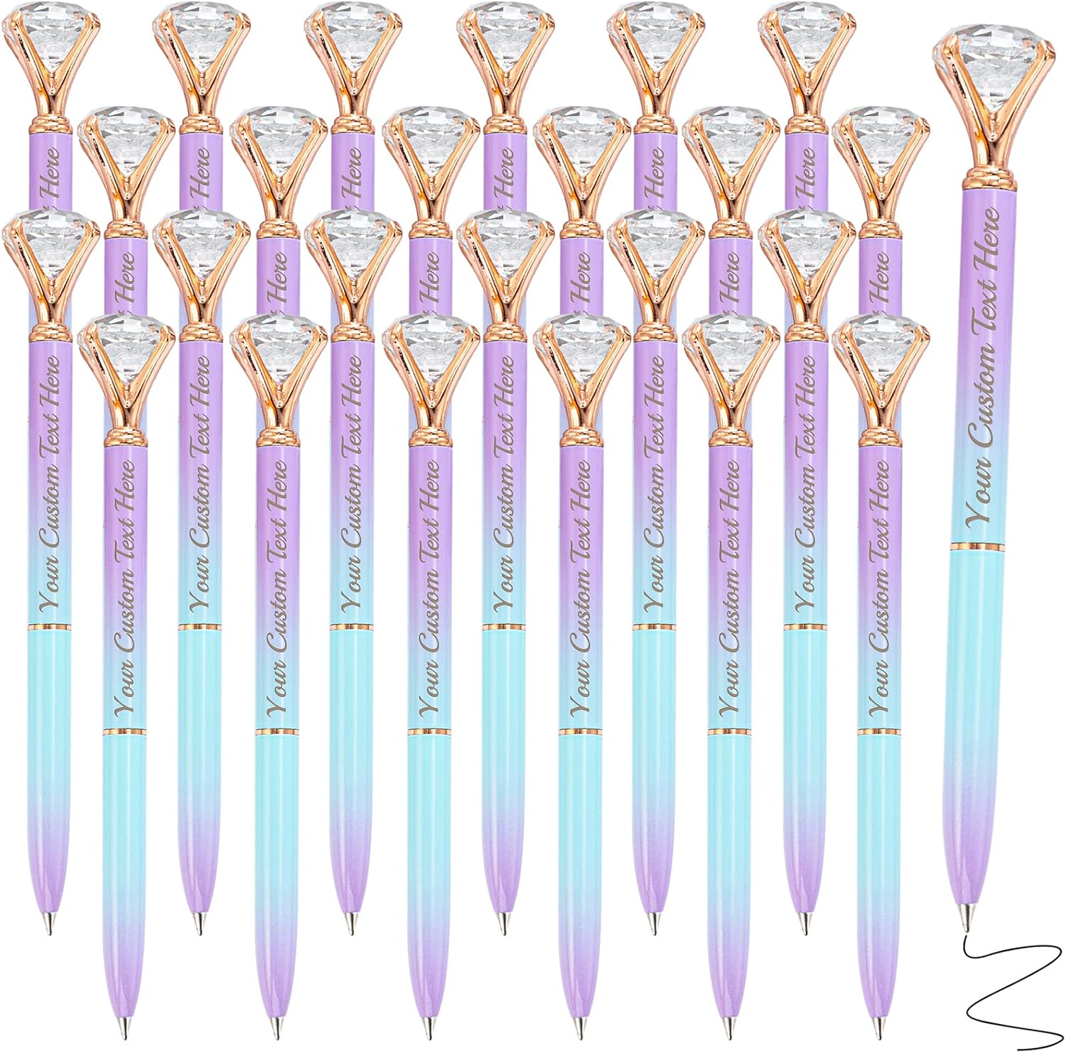 24 PCS Diamond Pen with Crystal,Personalized Pens Bulk with Name Free Engraving,Custom Diamond Ballpoint Pens,Black Ink Stylus,Gift for Girls,Women,Wedding,Birthdays-Blue&Purple