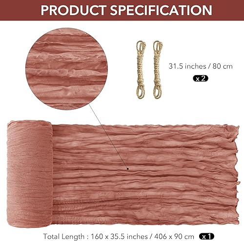 Miniatura 2 de Ruisita Camino de mesa de gasa de 13.3 pies x 36 pulgadas, camino de mesa rústico con cuerdas de cáñamo, elegante camino de mesa de gasa