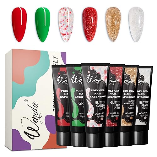 Miniatura 1 de Wenida Kit de extensión de uñas de gel rojo purpurina verde Navidad 6 colores constructor de uñas de gel para mejorar las uñas juego de gel para el