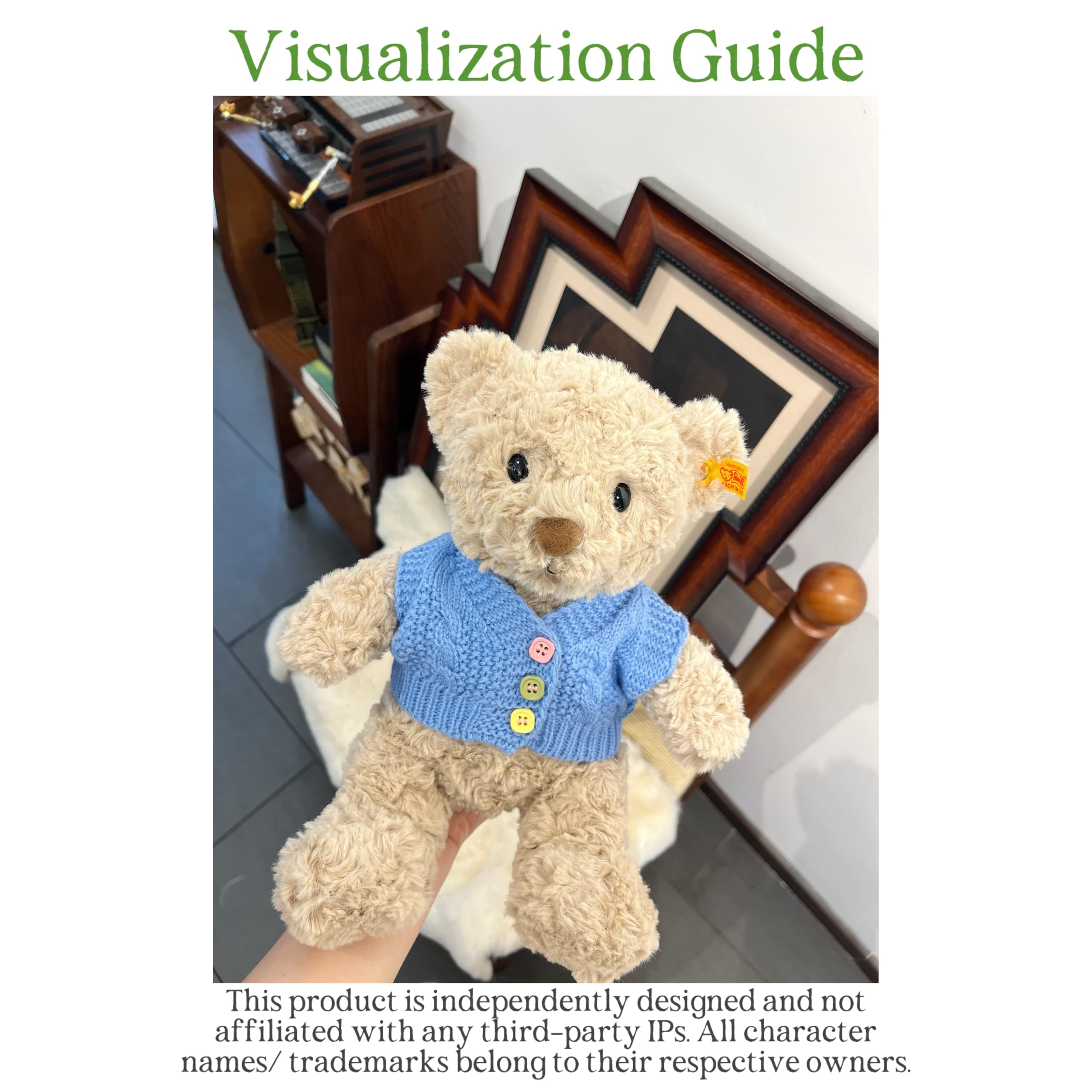 Kleidungsset nur für Plüschtiere (30cm Kleidung teddybär) Blaue Strickjacke Blumenkleid Spitzenclip,Passend für 28cm Hoppie Hase mit Schlappohren Honey Teddybär(Teddybär Nicht enthalten)