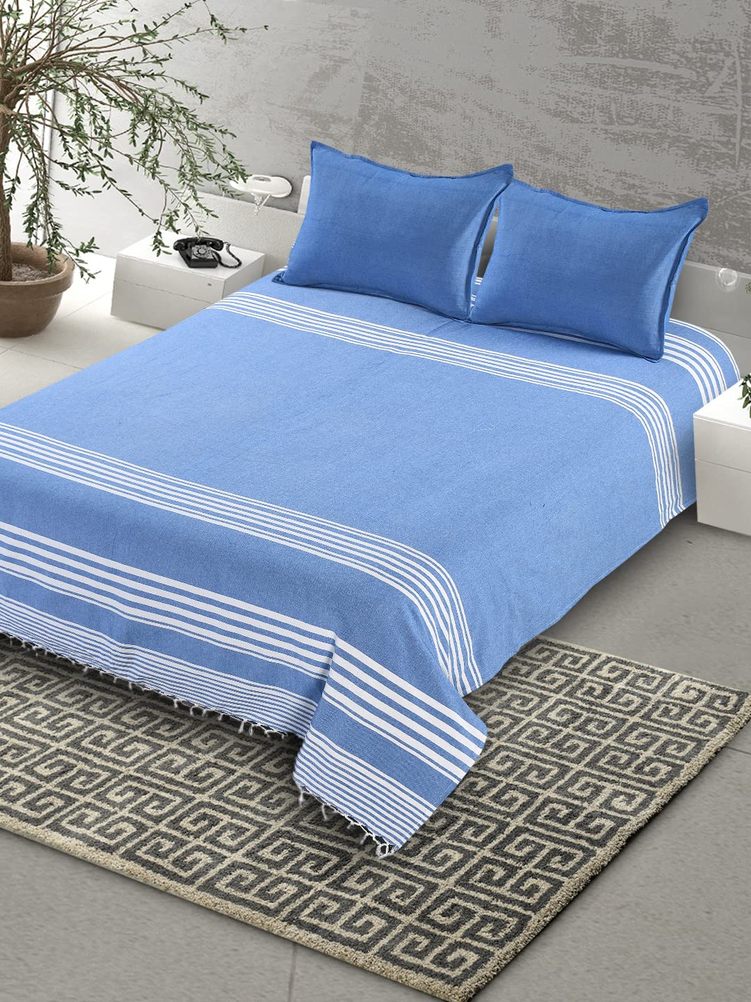 Saral Home Soft Cotton Uneven Striped Breathable & Wrinkle Free Bedsheet for Double Bed- 1 King Size Bedsheet with 2 Pillow Covers (Blue,100"X108") (B09VPH15L9) Amazon Price History, Amazon Price Tracker