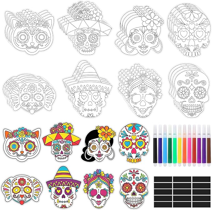 32 PCS Sugar Skull Day of the Dead Crafts DIY Fridge Magnet Kit Decorations