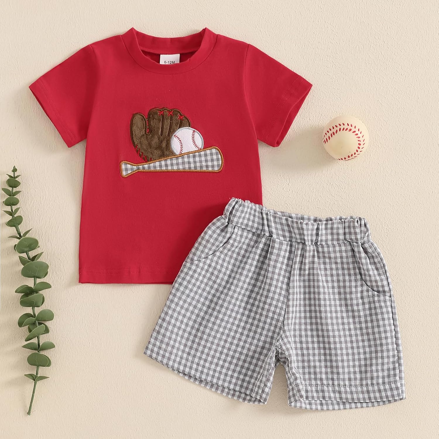 Giraropa Baby Boy Clothes Baseball Pattern Short Sleeve Infant Boy Outfits Striped Shorts Toddler Boy Summer Clothes 2pcs