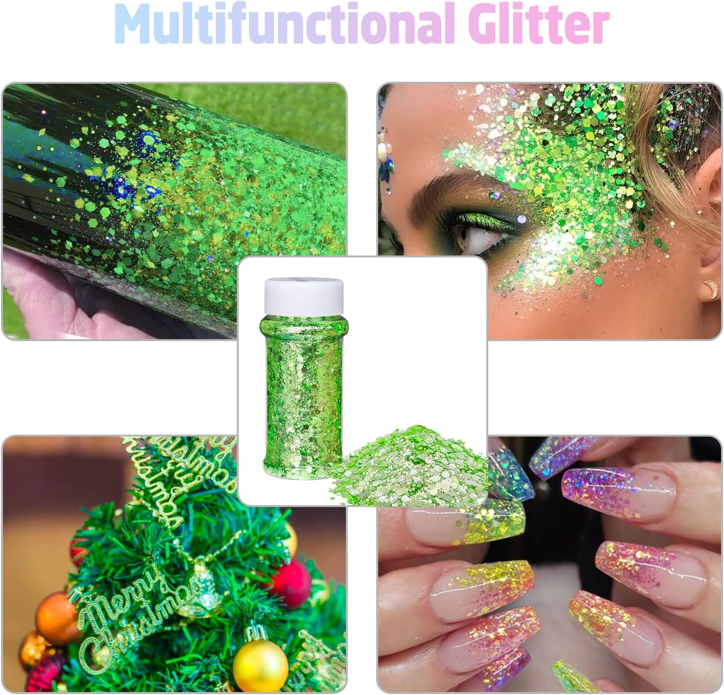 Holographic Chunky Glitter 12 Colors Bulk Craft Glitter Powder Chunky Flakes Iridescent Nail Sequins for Body Face Hair Epoxy Resin Tumbler Painting Festival Decor