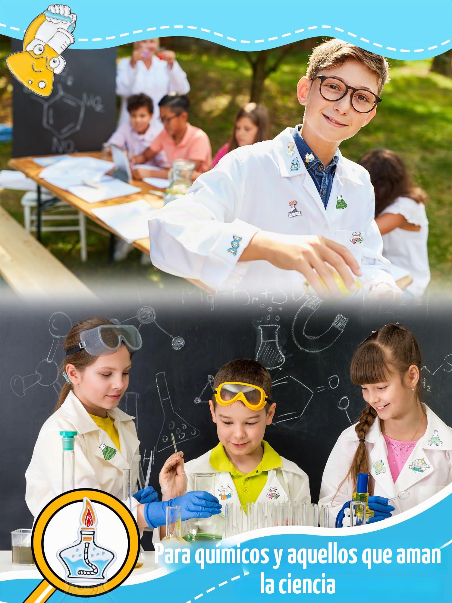 40 piezas de pines de esmalte de ciencia para broche de ciencia a granel, lindos pines de dibujos animados kawaii de científico, pin de solapa para laboratorio de química, para la vuelta al cole, para