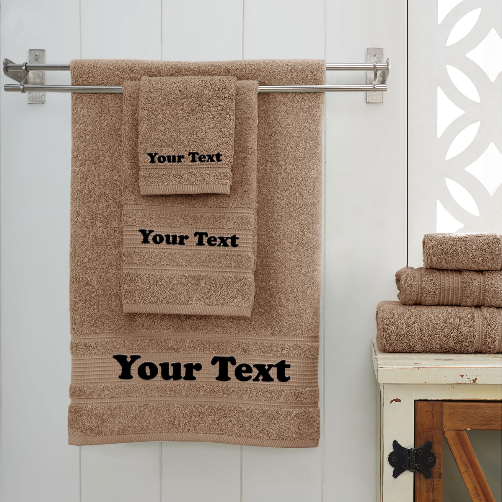 Personalize Your Towels with Custom Embroidery: Names, Monograms, and Initials. Perfect For Kids, Adults, Pool, Travel, Gifts, 3-Piece Towel Set; 1