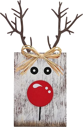 Miniatura 1 de Letrero rústico de madera de reno, decoración navideña de granja para el hogar, cocina, mantel y fiesta de Navidad