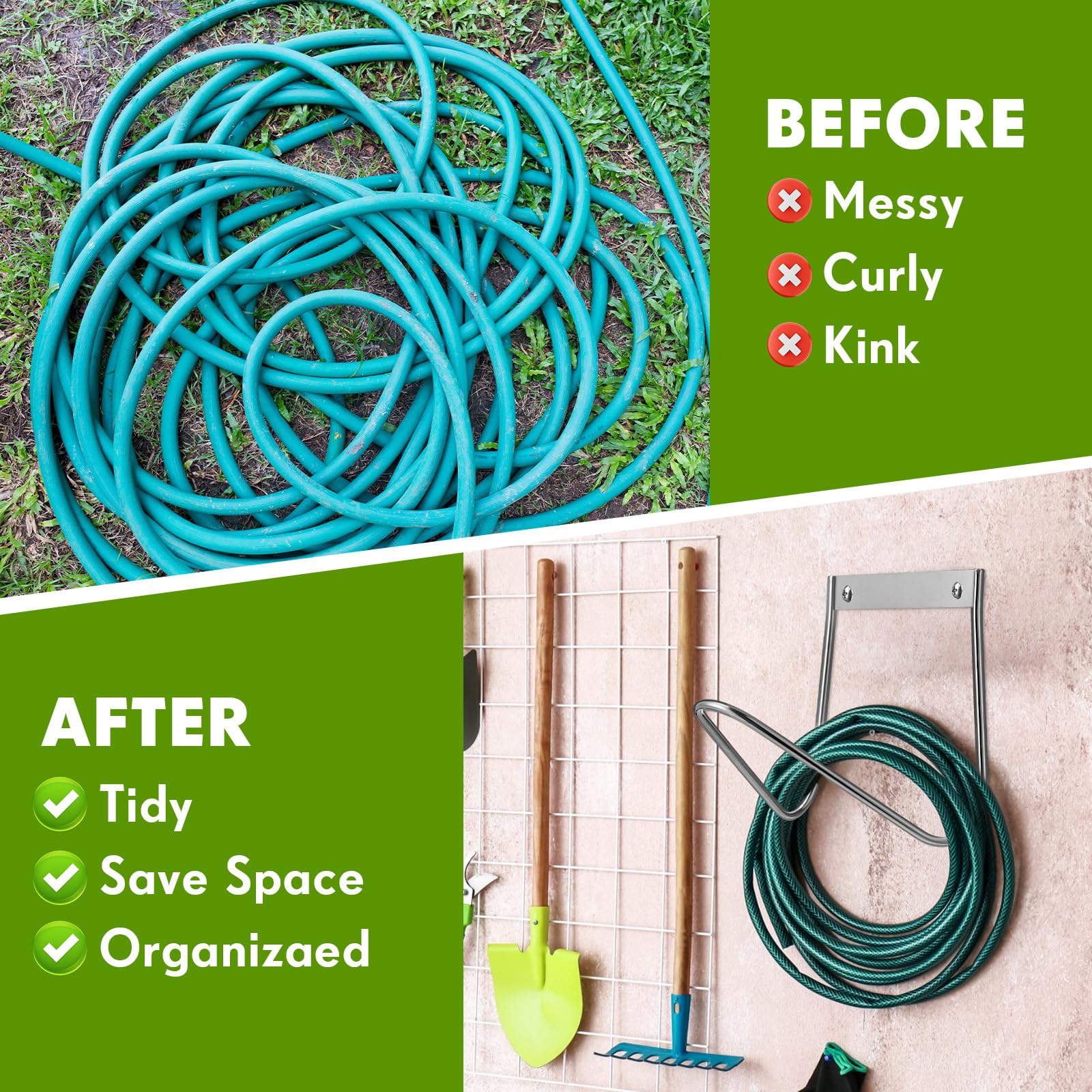 Tandefio 4 supporti per tubo da giardino in acciaio inox, montaggio a parete, gancio per tubo da giardino, resistente, per cavi di prolunga per esterni, organizer per avvolgitubo idraulico, 16 x 17 x