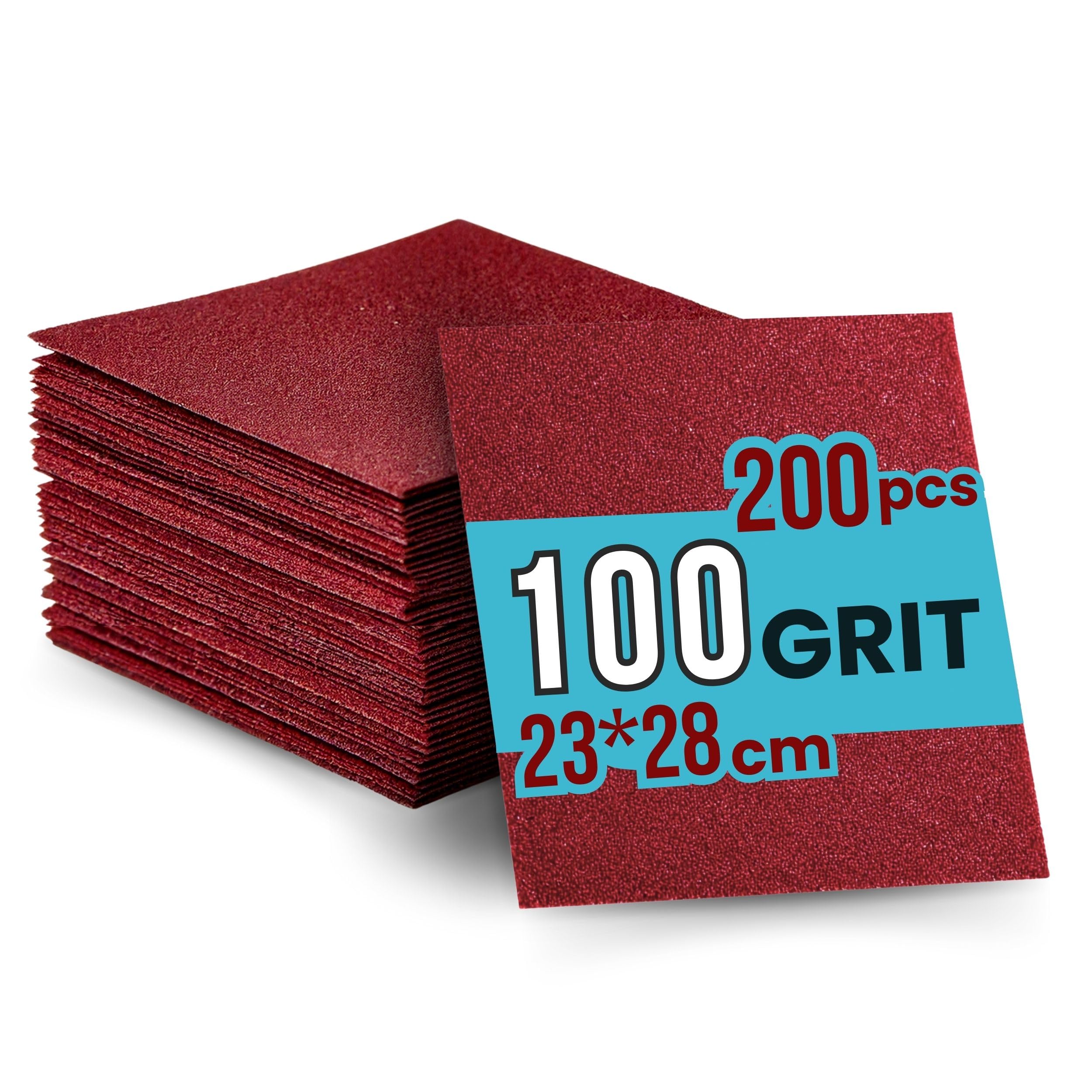 200 Feuilles Abrasives Papier de Verre 230X280 mm (100 Grit) - Papier à Poncer, Papier Abrasif à l' óxyde d'aluminium - Bois et Métal- Pour le Ponçage