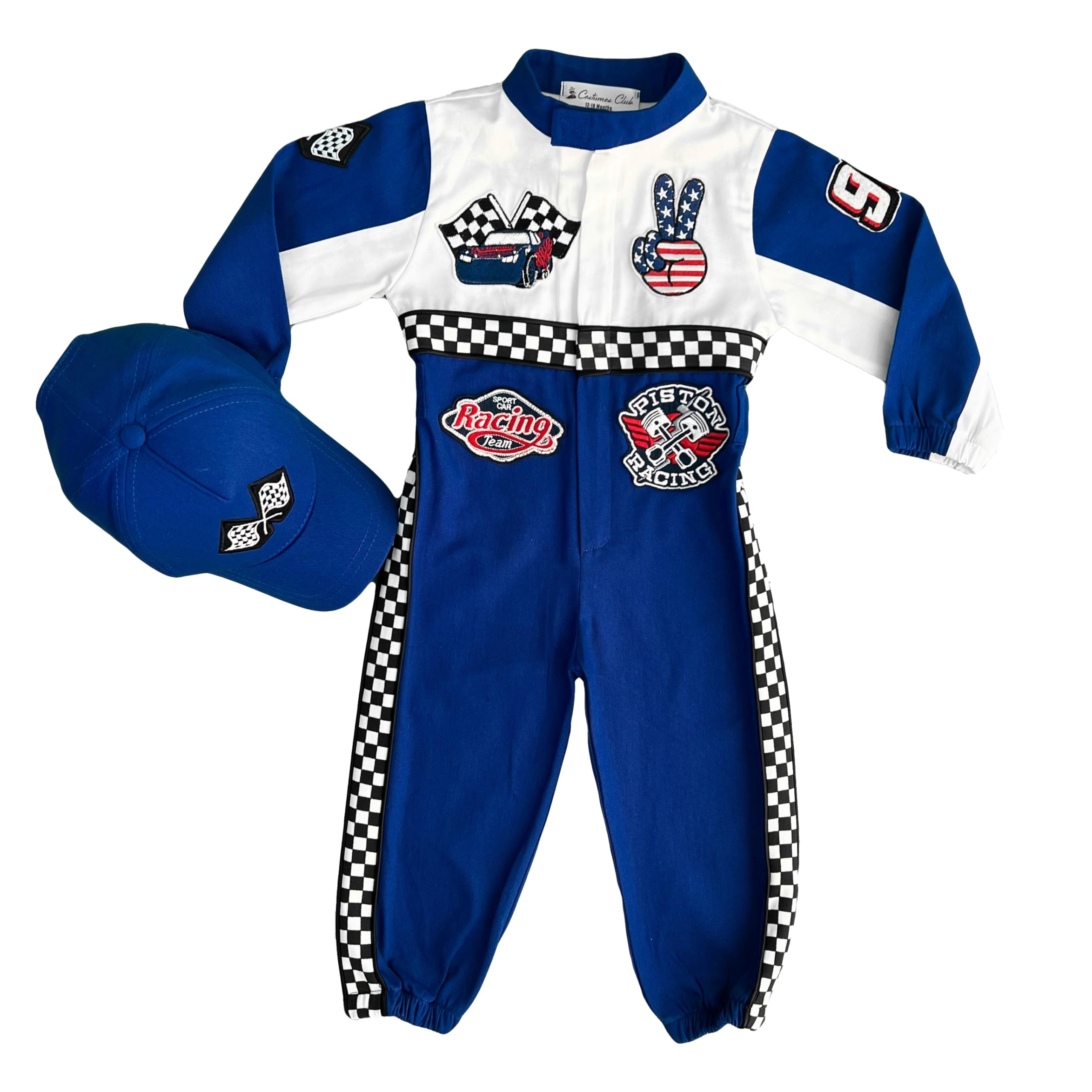 Costumes Club Personalized Handmade Race Car Driver Costume for Toddlers (3T, Blue), 3 Years