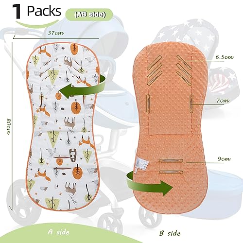 Miniatura 2 de Cojín para cochecito de bebé, suave Minky punteado e impreso, reversible, universal, transpirable y suave, inserto de asiento de automóvil infantil