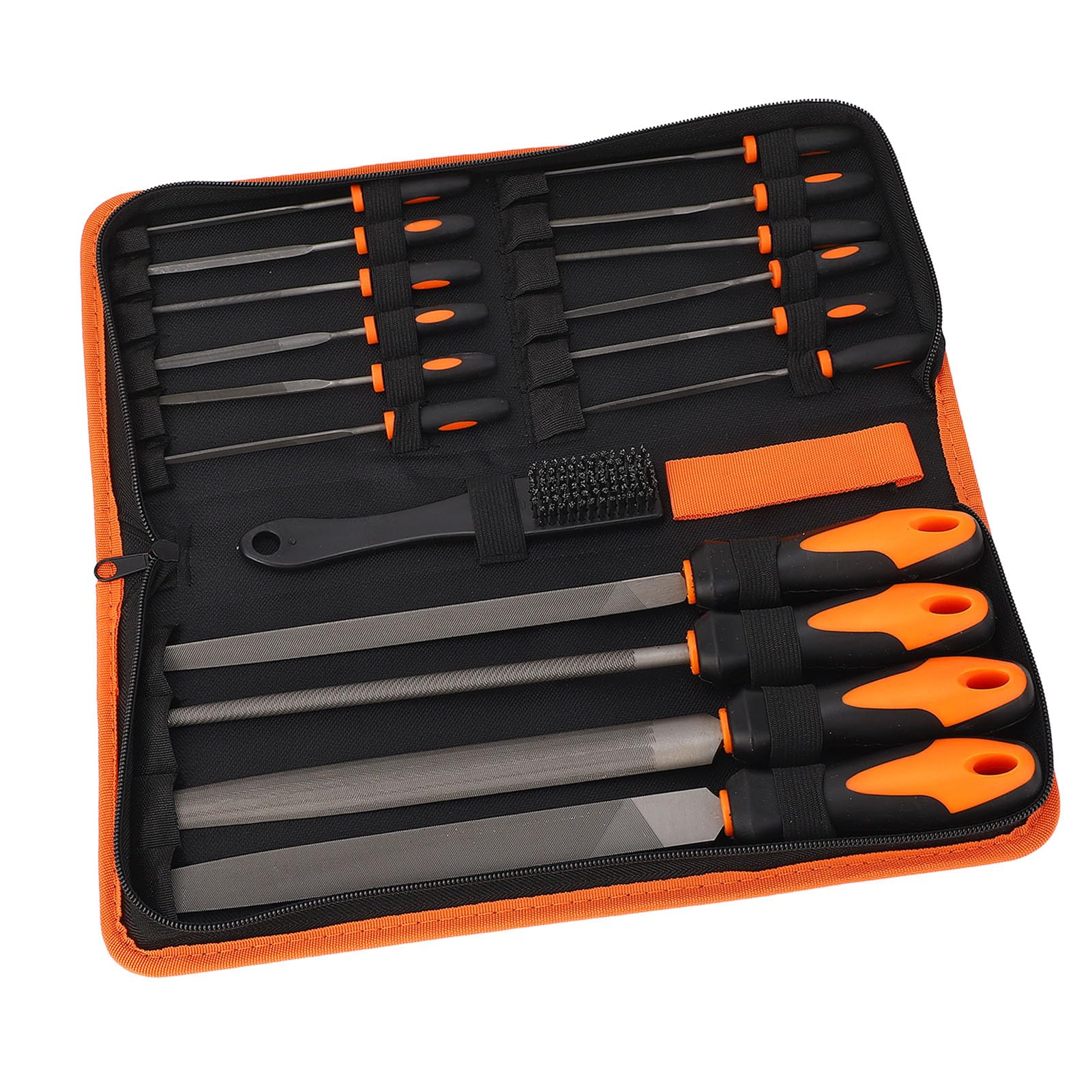 18-teiliges T12-Stahlfeilen-Set, professionelle Metallhandfeilen mit Nadelfeile und großen Feilen, flach, dreieckig, halbrund für Holz, Metall, Glas, Keramik – inklusive Etui und