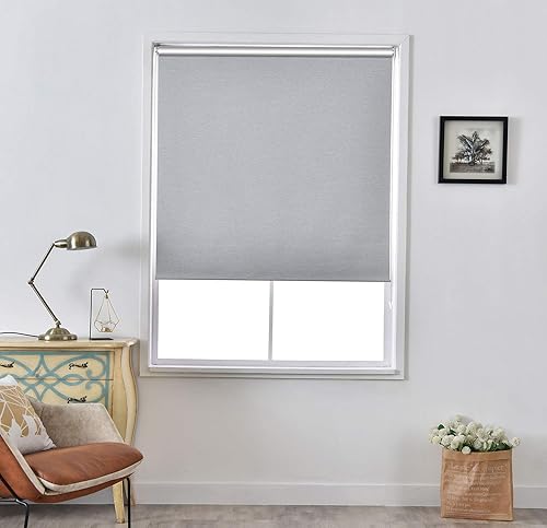 Miniatura 2 de ALLBRIGHT Persianas enrollables de tela con aislamiento térmico 100% opacas, protección UV, jacquard a rayas, fáciles de instalar (beige, 32