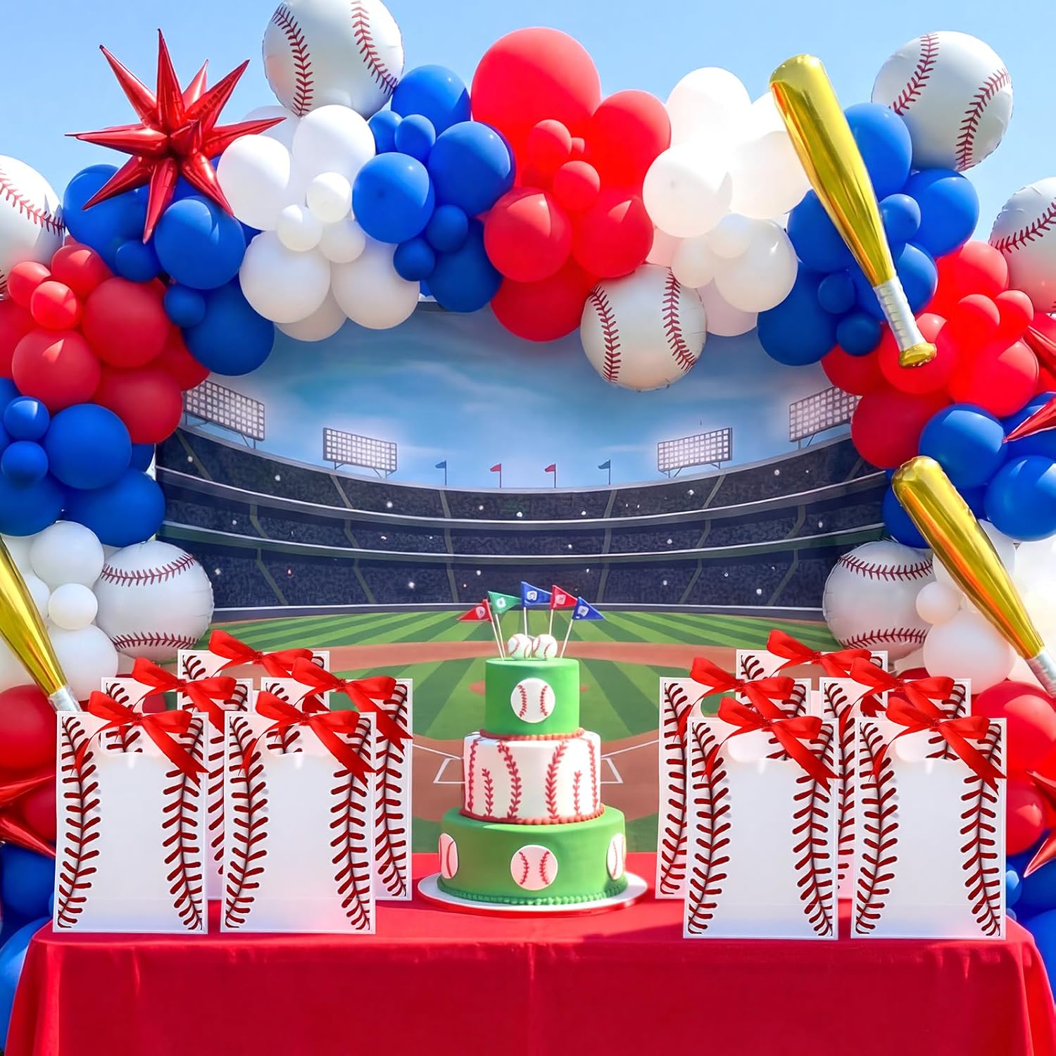 Hsei 24 Pcs Baseball Clear Goodie Bag 7.1 x 10.2 x 3.1 Inch PVC Ribbon Reusable Clear Gifts Bag with Handle Sport Theme Party Favor Gift Bags Bulk for Team Gifts Birthday Party Exercise Supplies