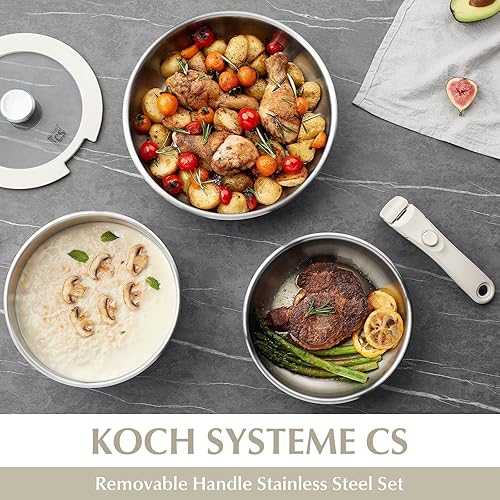 Miniatura 8 de KOCH SYSTEME CS Juego de ollas y sartenes de acero inoxidable, juego de utensilios de cocina de acero inoxidable de 7 piezas con mango desmontable,