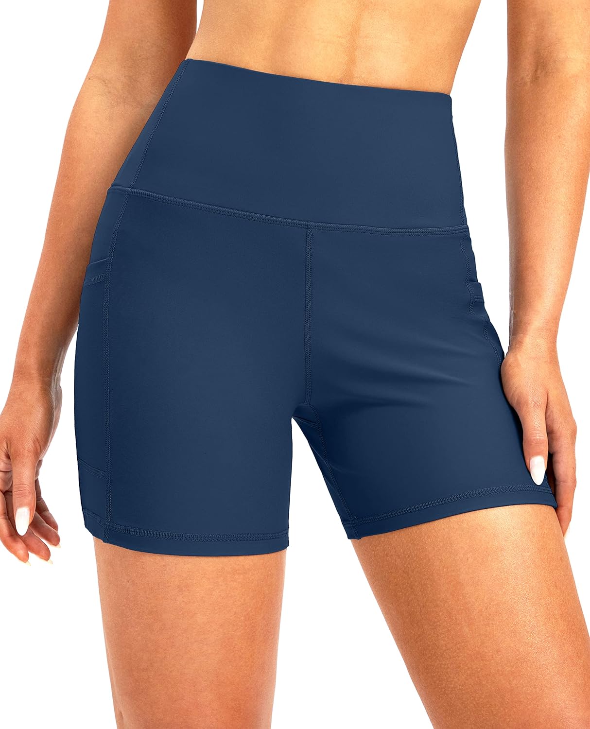 Soothfeel Women's High Waisted Swim Board Shorts 5 Inch UPF 50+ Tummy Control Bathing Suit Bottoms for Women with Pockets