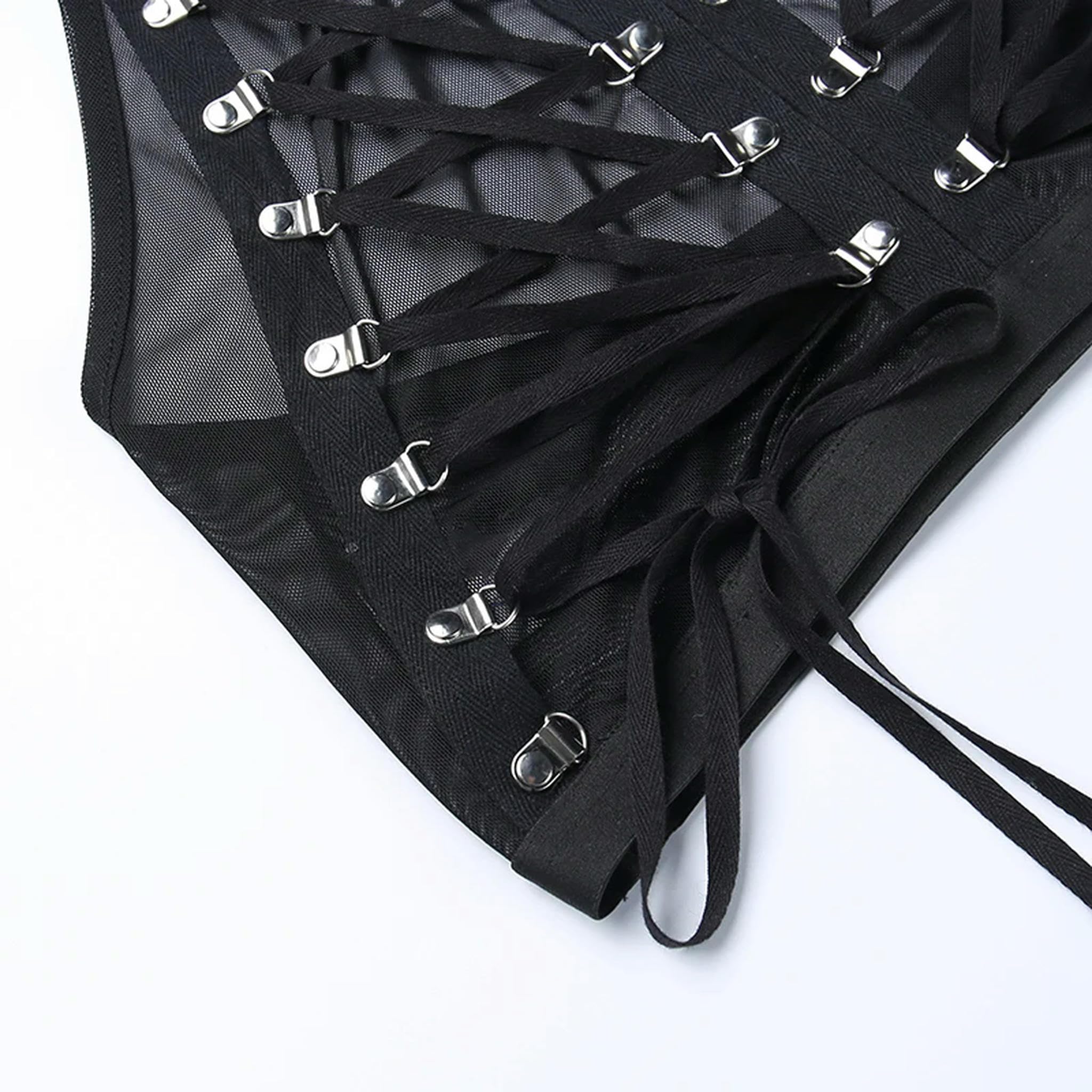 Top in Pizzo con Stampa Gotica, estetica, Nero, Rosso, Canotta Basica, Abbigliamento Estivo per Donne e Ragazze-Nero-S