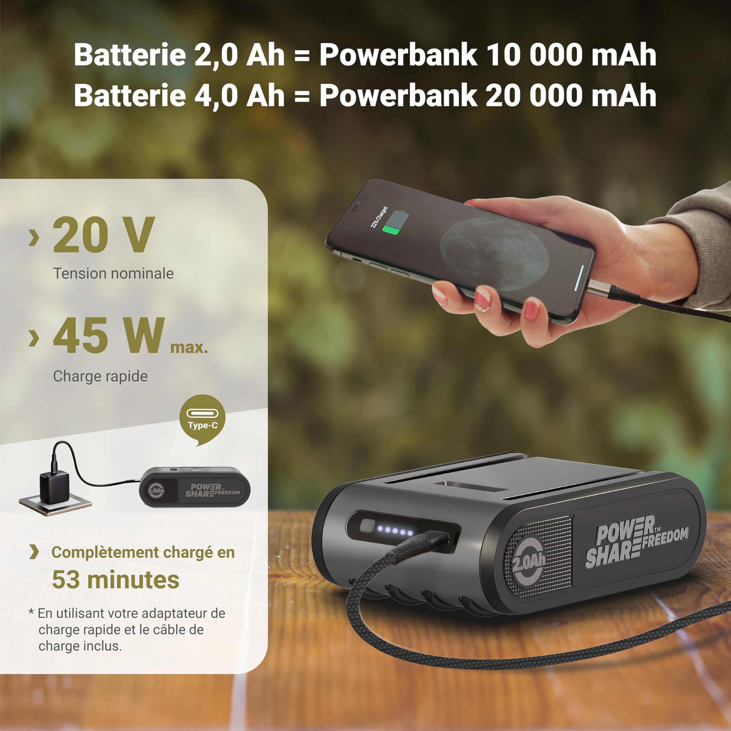 EXIT 20V 3-en-1 Lampe Camping LED Rechargeable Multifonctionnelle EX003 | lampe/Lumières de Camping avec Lampe Torche Intégrée, Batterie 2,0 Ah, Idéale pour Camping, Chasse, Randonnée et Urgences