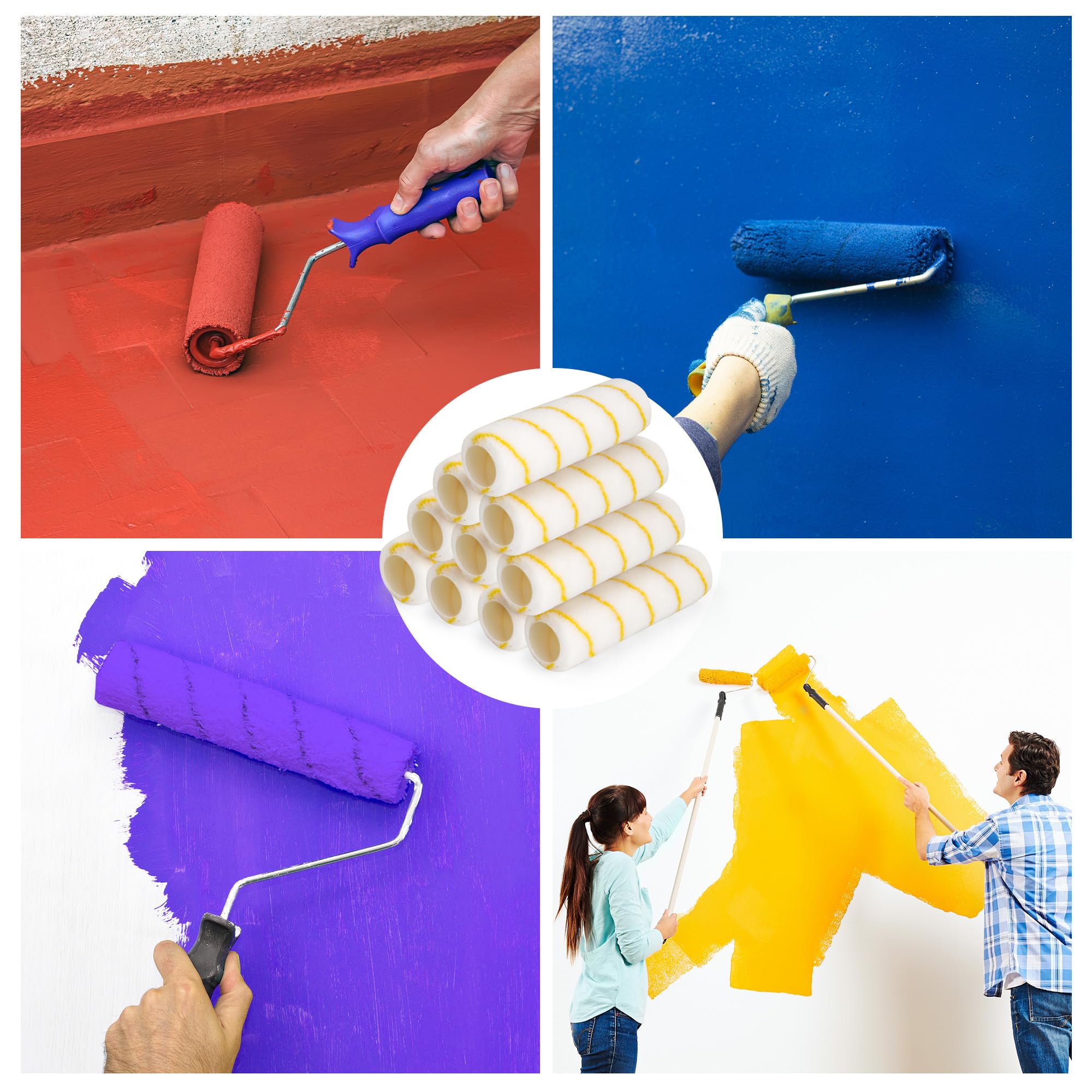 Lot de 20 housses de rouleau de peinture de 22,9 cm, housse en microfibre pour rouleaux de peinture, 1,27 cm, rayures jaunes pour peinture, murs, plafonds