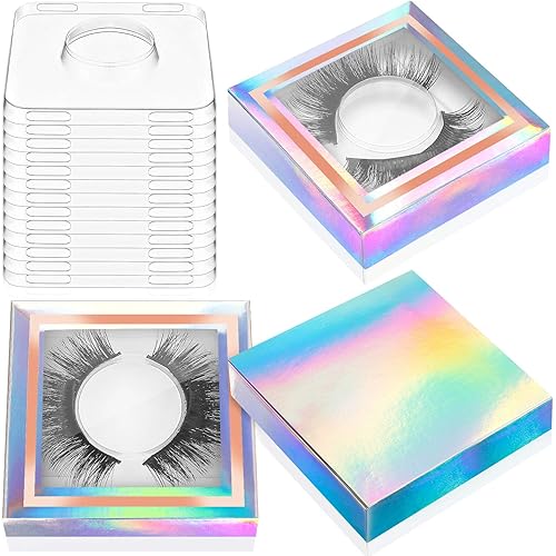 100 Piece Empty Eyelash Packaging Box Paper Lashes Boxes Packaging, 50 Piece Empty Eyelash Boxes Lash Box, 50 Piece Empty Eyelash Boxes Tray False Eyelashes Storage Packing Box Lid Tray (Holographic)