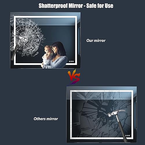 Miniatura 3 de WATERPAR Espejo de baño LED de 48 x 36 pulgadas espejo de tocador montado en la pared con retroiluminación y luz frontal con 3 colores regulables