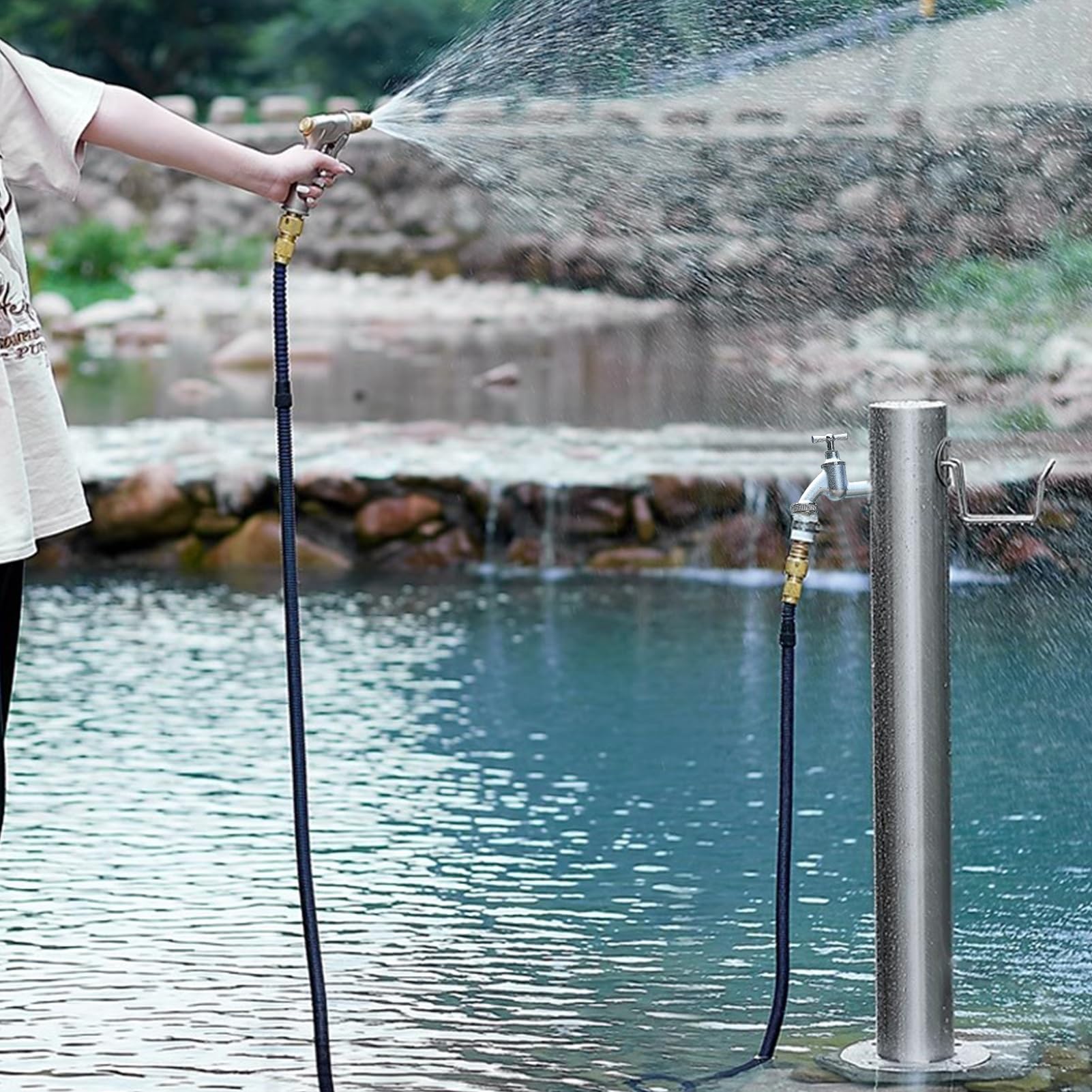 Columna de agua vertical de acero inoxidable para jardín, grifo de agua montado en el suelo, extensor de grifo de manguera anticongelante para riego y fuente