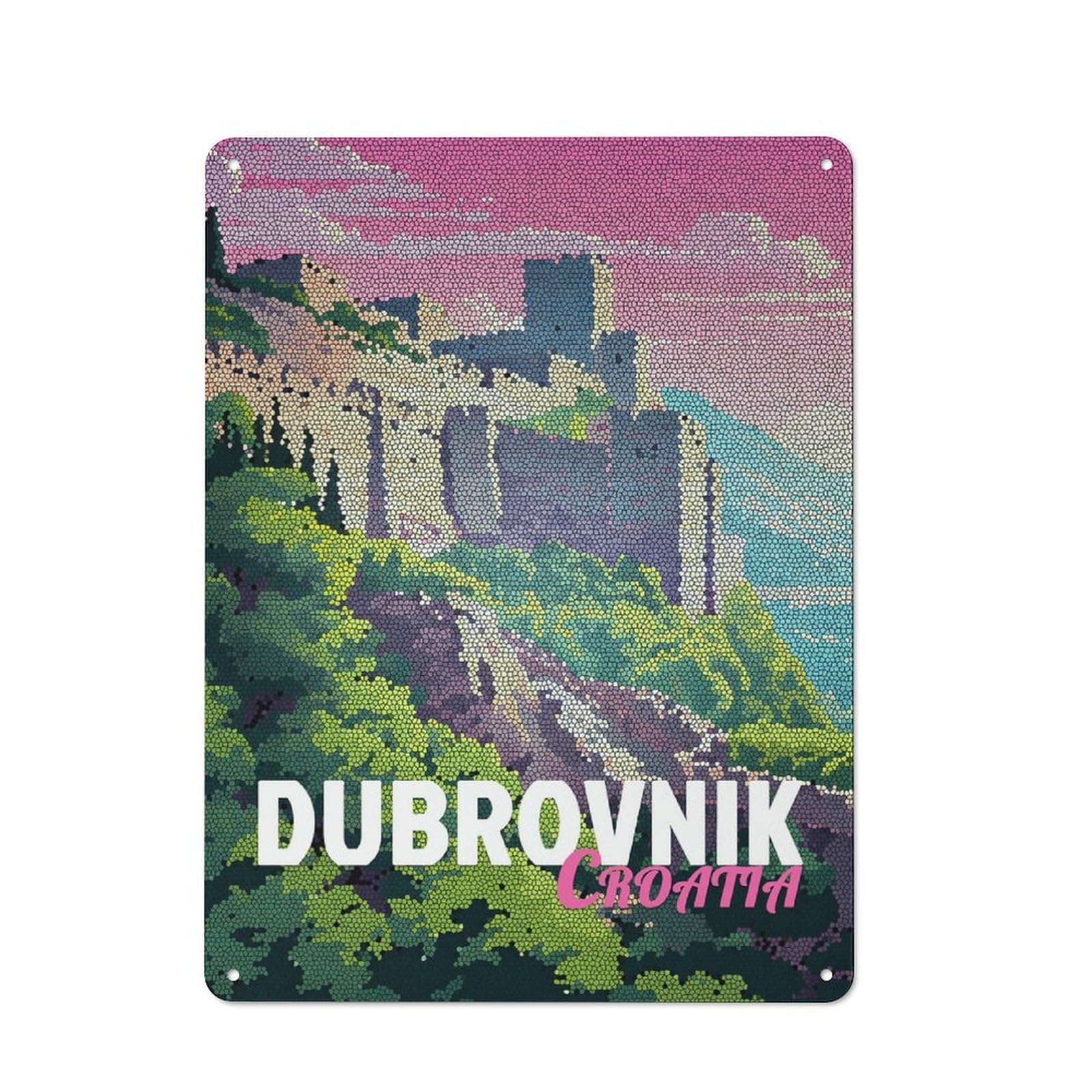 Junmoney Style-10 40X30cm Rustic Metal Wall Sign With Dubrovnik, Croatia Mosaic Travel For Living Room Wall, Metal Sign Decor For Living Rooms And Feature Walls
