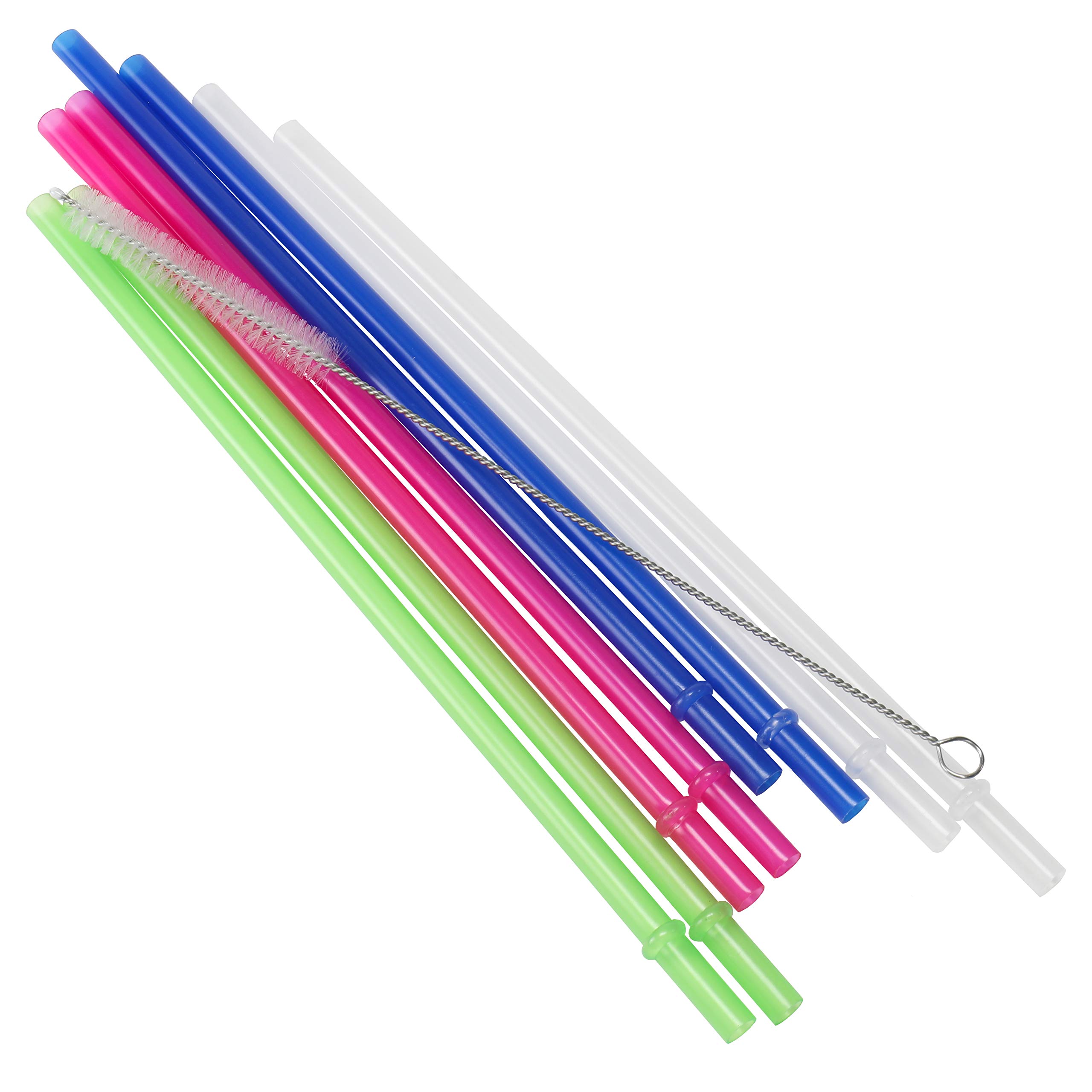 Chef CraftSelect Hard Plastic Reusable Straw with Brush Set, 12.5 inch 8 piece set, Multicolored