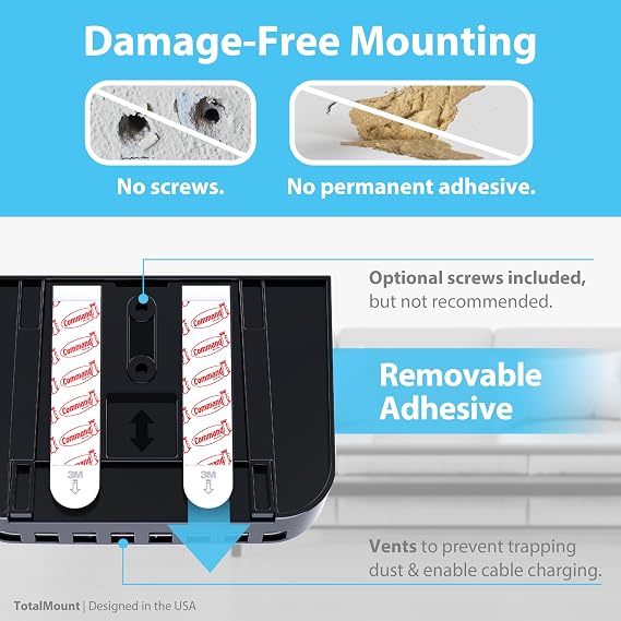 TotalMount Drop-Free Remote Holder Removable Adhesive Strips L Black