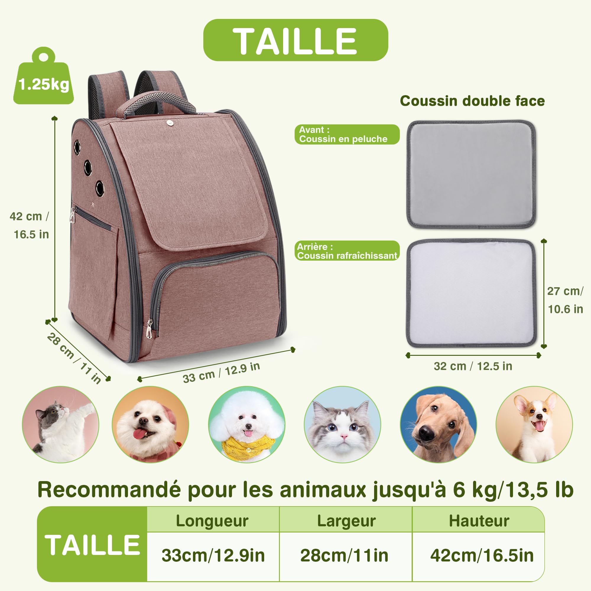 ALLSOPETS Sac à Dos pour Chat et Chien, Pliable et Respirant, Brun Rosé | Sac de Transport Chat avec Pare-Soleil Rétractable et Design Respirant, Sac pour Confortable pour Voyage, Randonnée, Camping