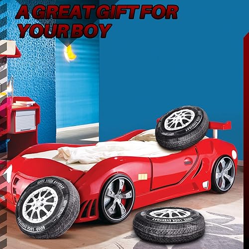 Miniatura 4 de Meooeck 2 Piezas Almohadas de Felpa de Rueda de Simulación 3D de 15.7 Pulgadas Neumático de Coche Almohada de Neumático Grande Suave y Gruesa