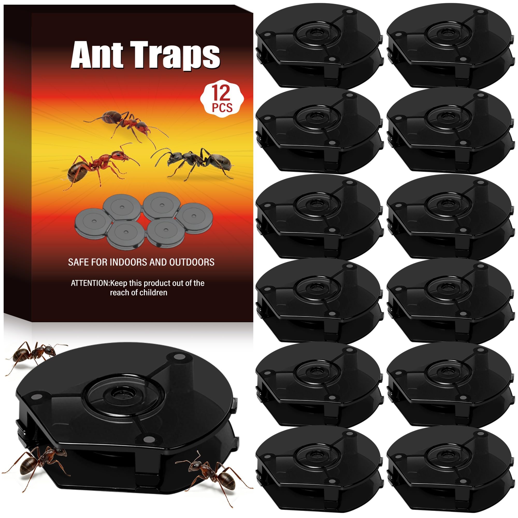12 Pcs Ant Bait Stations Indoor & Outdoor Use - Ant Killer Bait Traps for Home, Kitchen & Garden – Colony Elimination Ant Control System, Easy to Use, Long-Lasting Effective Pest Control